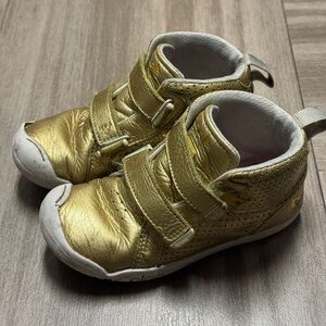 PLAE Kids Metallic Gold High-Top Velcro Sneakers